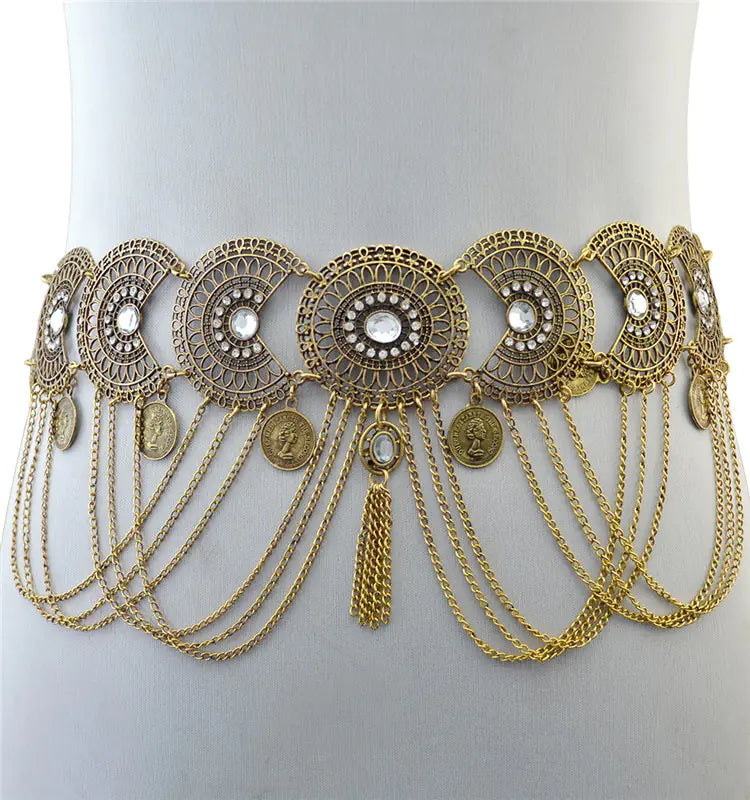 Boho Dancer Waist Chain - Retro Belt with Coins and Tassels