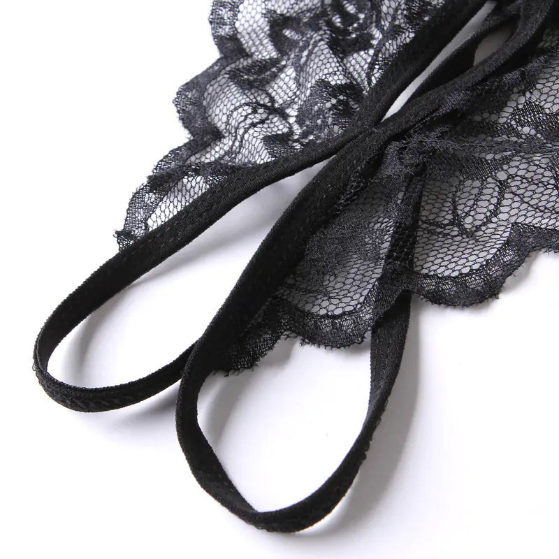 "Midnight Secret" Thong - Floral Lace Panty with Slit (Ouvert)