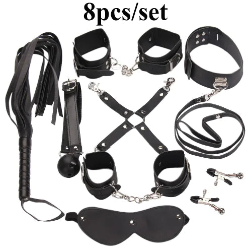 8-Piece Leather Bondage Kit for Advanced Exploration