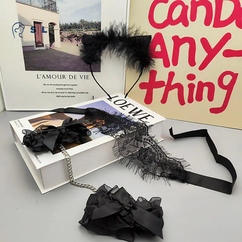"Lace Vixen" Fantasy Kit - Mask, Lace Ears and Handcuffs