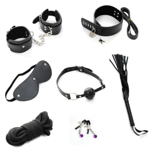 "Fifty Shades Kit" Set - 7-Piece Bondage Collection (Leather and Metal)