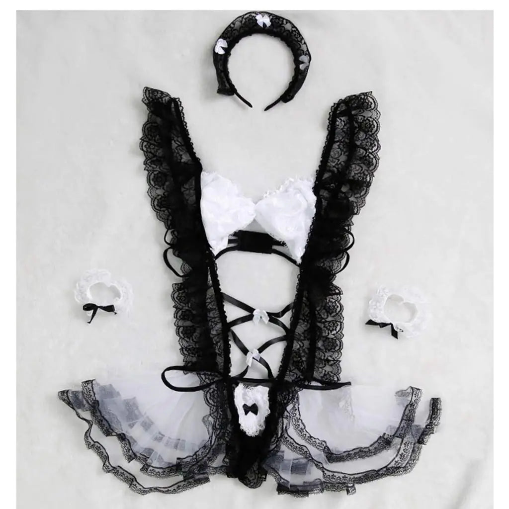 Set "French Fantasy" - Lencería de Maid con Volantes y Encaje