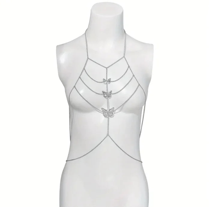 "Butterfly Cascade" Body Chain - Multi-Layer Butterfly Necklace for Décolleté