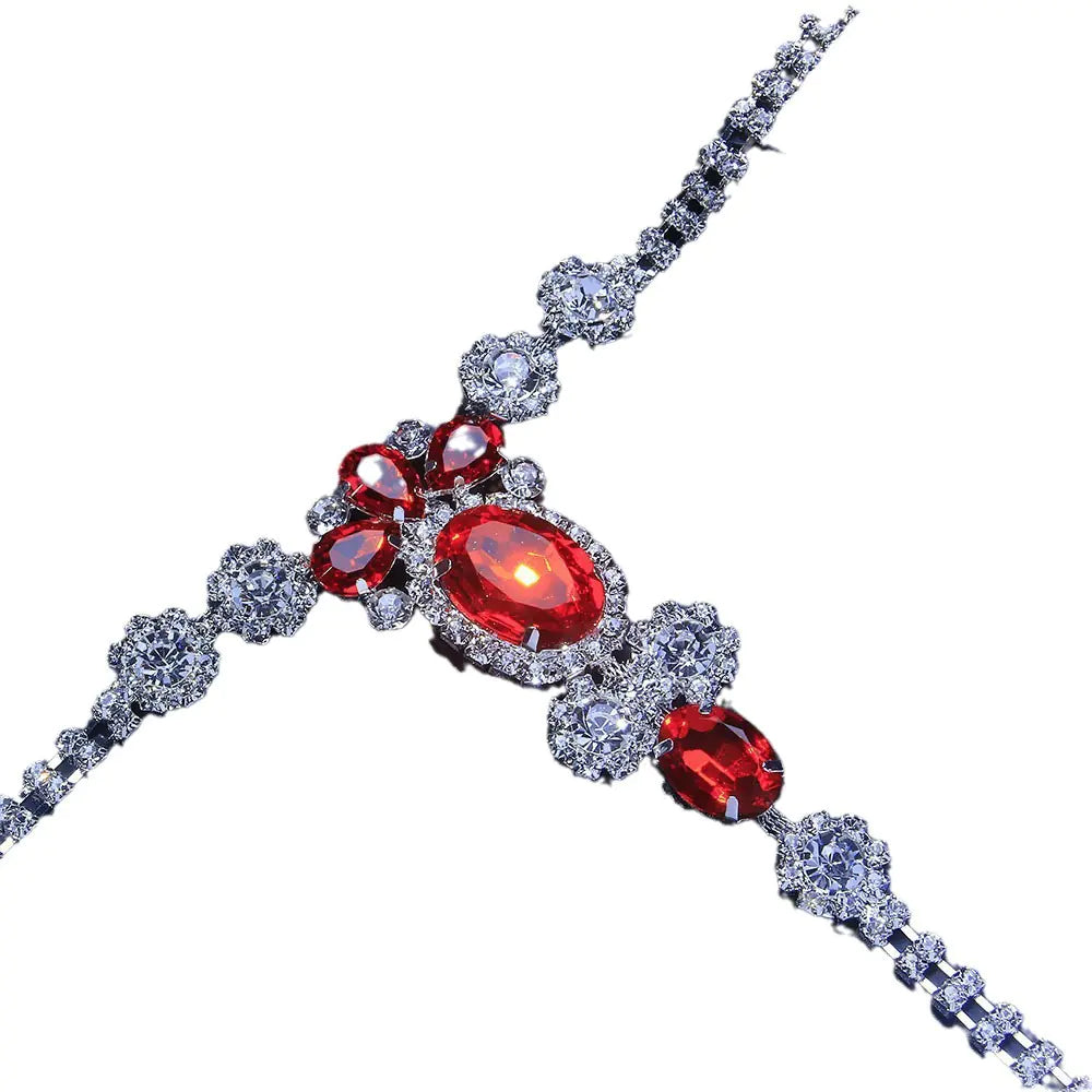 "Royal Ruby" Body Chain - Rhinestone and Red Gem Waist Jewelry