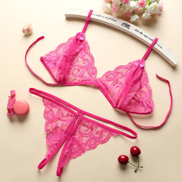 "Amethyst Allure" Set - Sheer Lace Lingerie Set with "Gathering" Effect