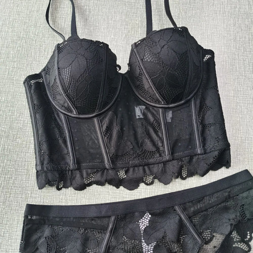 Bustier "French Fishbone" - Top de Encaje Francés con Copas 1/2 y Varillas de Soporte
