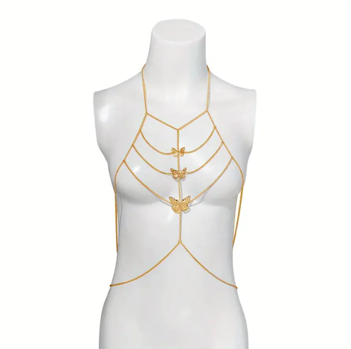 "Butterfly Cascade" Body Chain - Multi-Layer Butterfly Necklace for Décolleté