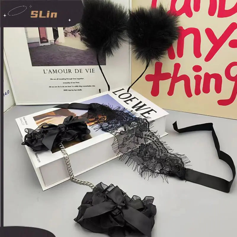 "Lace Vixen" Fantasy Kit - Mask, Lace Ears and Handcuffs