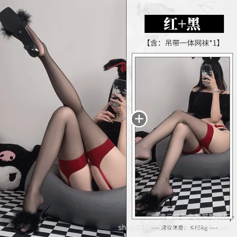 "Midnight Tear" Pantyhose - Nylon Stockings with Opening and "Ripped" Design