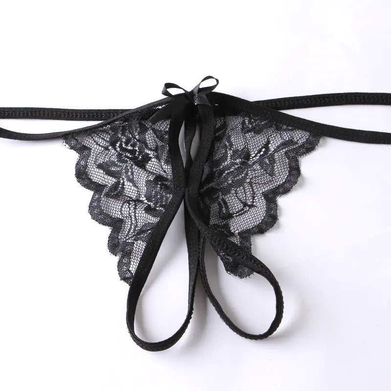 "Midnight Secret" Thong - Floral Lace Panty with Slit (Ouvert)