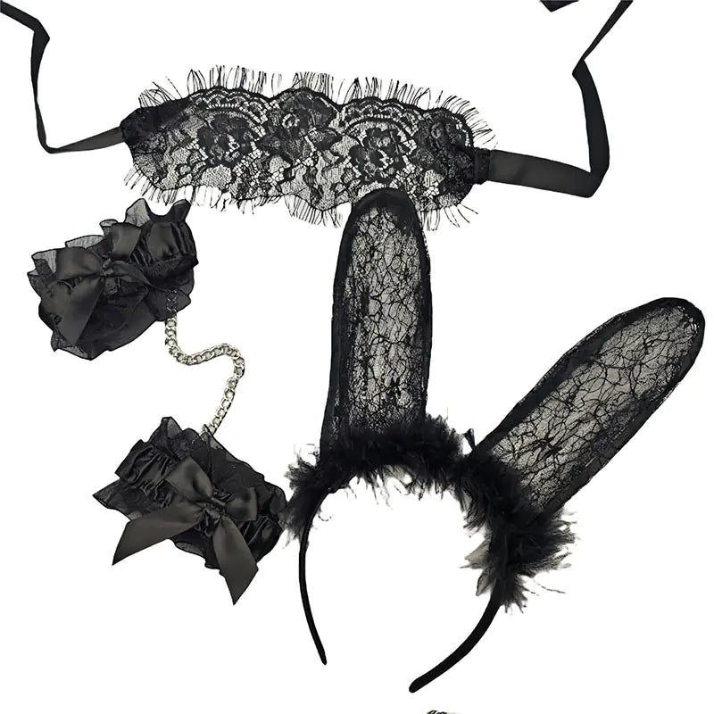 "Lace Vixen" Fantasy Kit - Mask, Lace Ears and Handcuffs