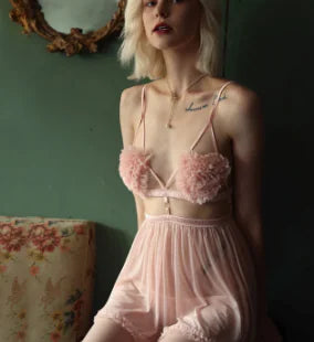 Babydoll "Pink Petal" - Pink Lace Dress with Ruffled Cups and Open Back