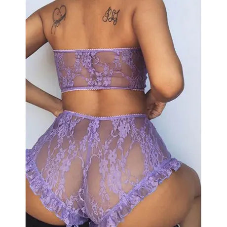 "Vivid Ruffles" Set - Lace Set with Bandeau Top and Ruffled Shorts