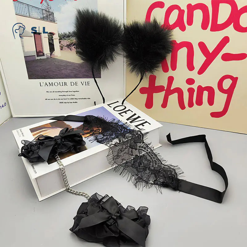 "Lace Vixen" Fantasy Kit - Mask, Lace Ears and Handcuffs