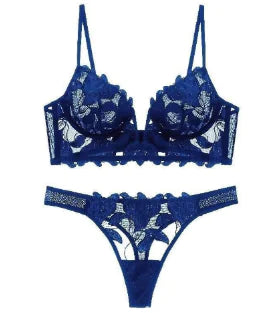 "French Azure" Set - Push-Up Lingerie Set with French Lace and Side Shaping