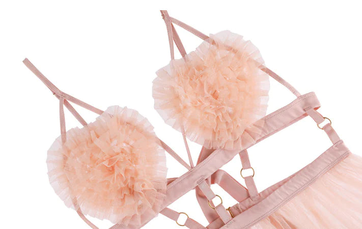 Babydoll "Pink Petal" - Pink Lace Dress with Ruffled Cups and Open Back