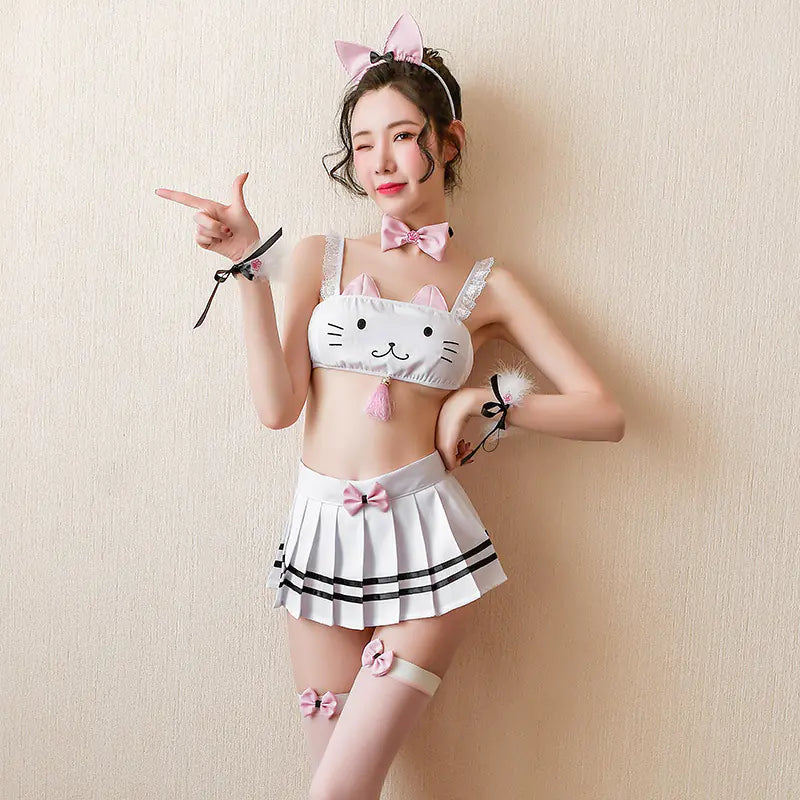 "Sweet Neko" Set - Kawaii Schoolgirl Uniform with Ears and Tail