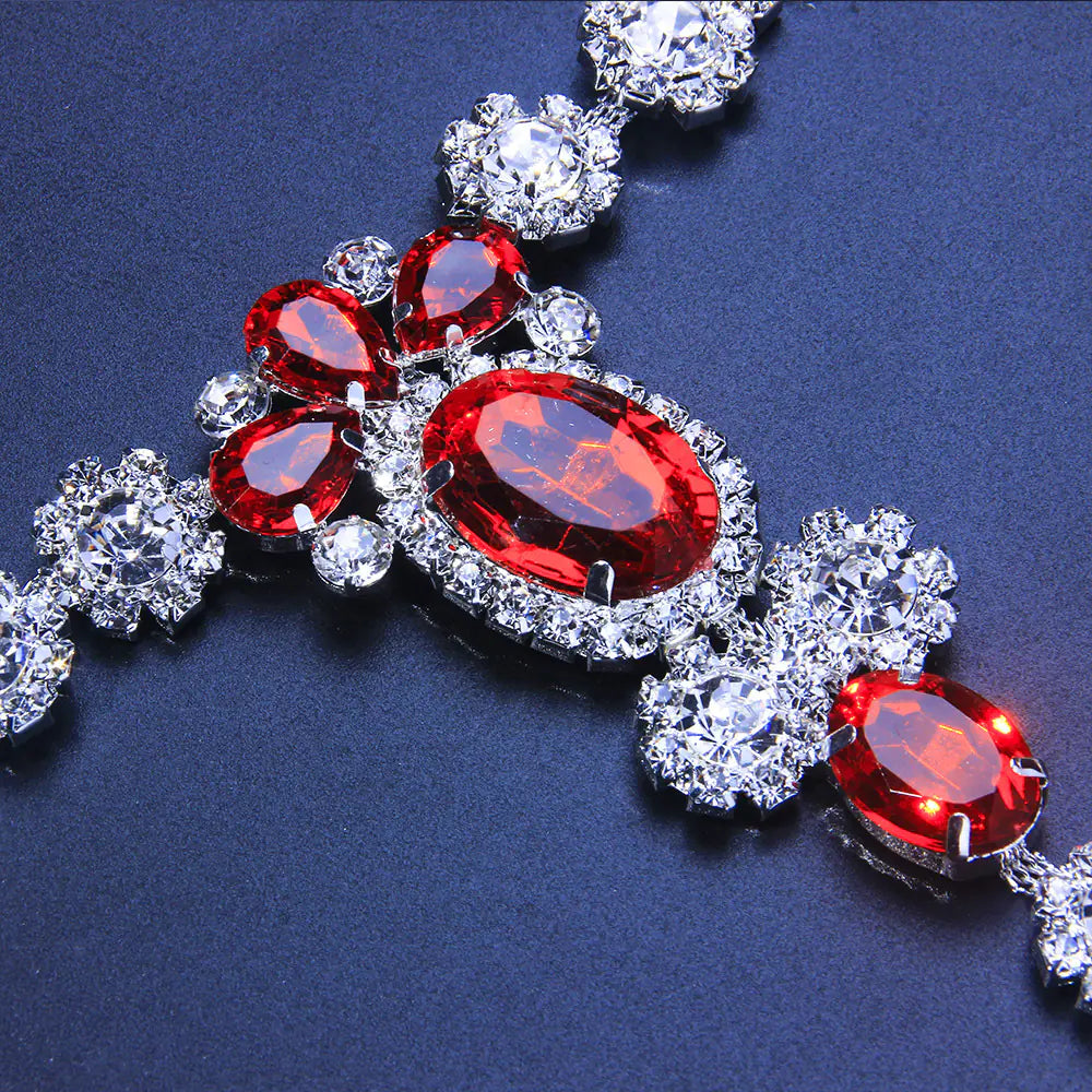 "Royal Ruby" Body Chain - Rhinestone and Red Gem Waist Jewelry