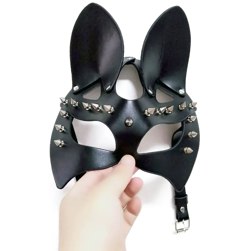 "Rebel Kitty" Mask - Leather Cat Mask with Studs