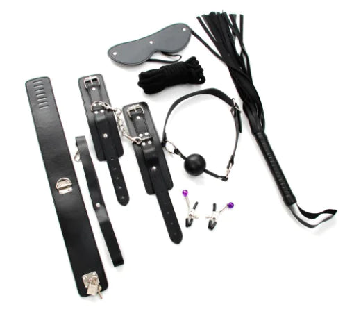 "Fifty Shades Kit" Set - 7-Piece Bondage Collection (Leather and Metal)