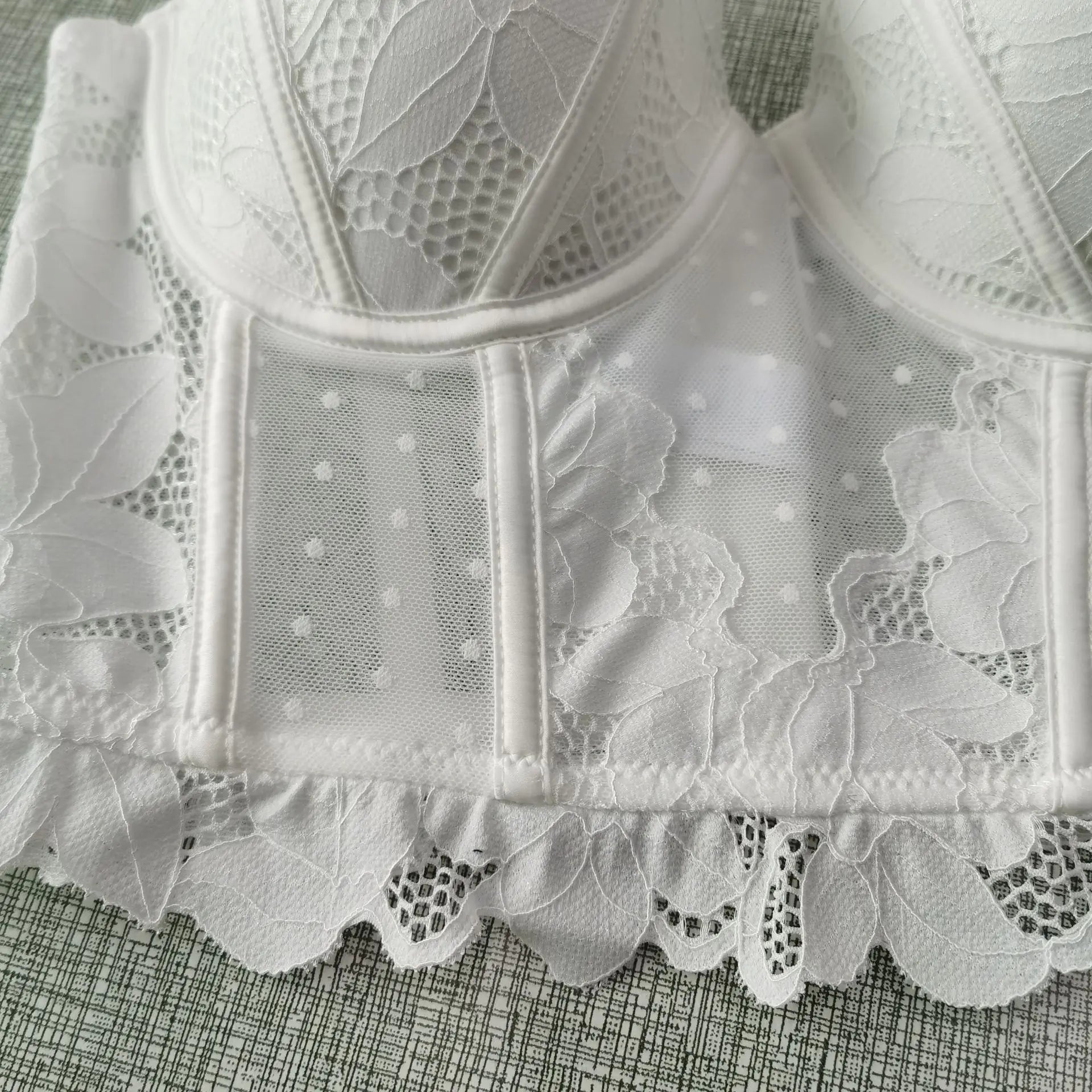 "French Fishbone" Bustier - French Lace Top with 1/2 Cups and Support Boning