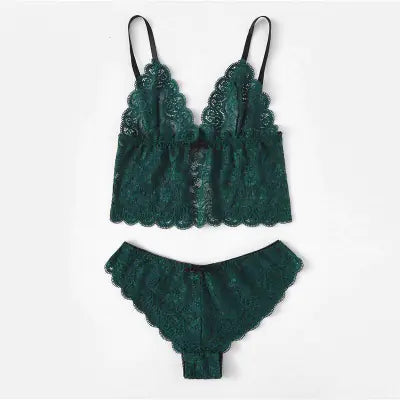 "Lace Dream" Pajama Set - 3 Piece Set: Lace Bralette, Panty and Satin Shorts