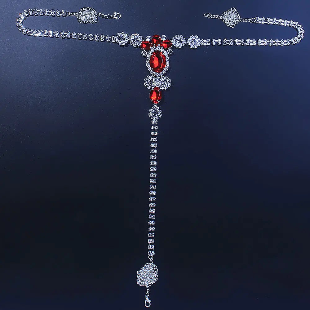 "Royal Ruby" Body Chain - Rhinestone and Red Gem Waist Jewelry