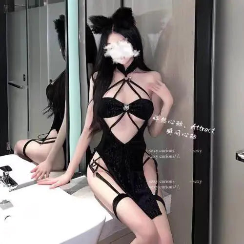 Set "Night Queen" - Vestido Cut-Out Estilo Bondage con Ligas